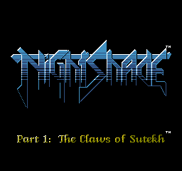 Nightshade - Part 1 - The Claws of Sutekh (USA) Title Screen